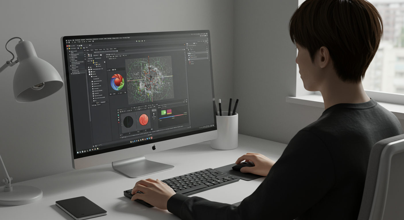 최신 버전의 포토샵 기능을 탐색하는 장면