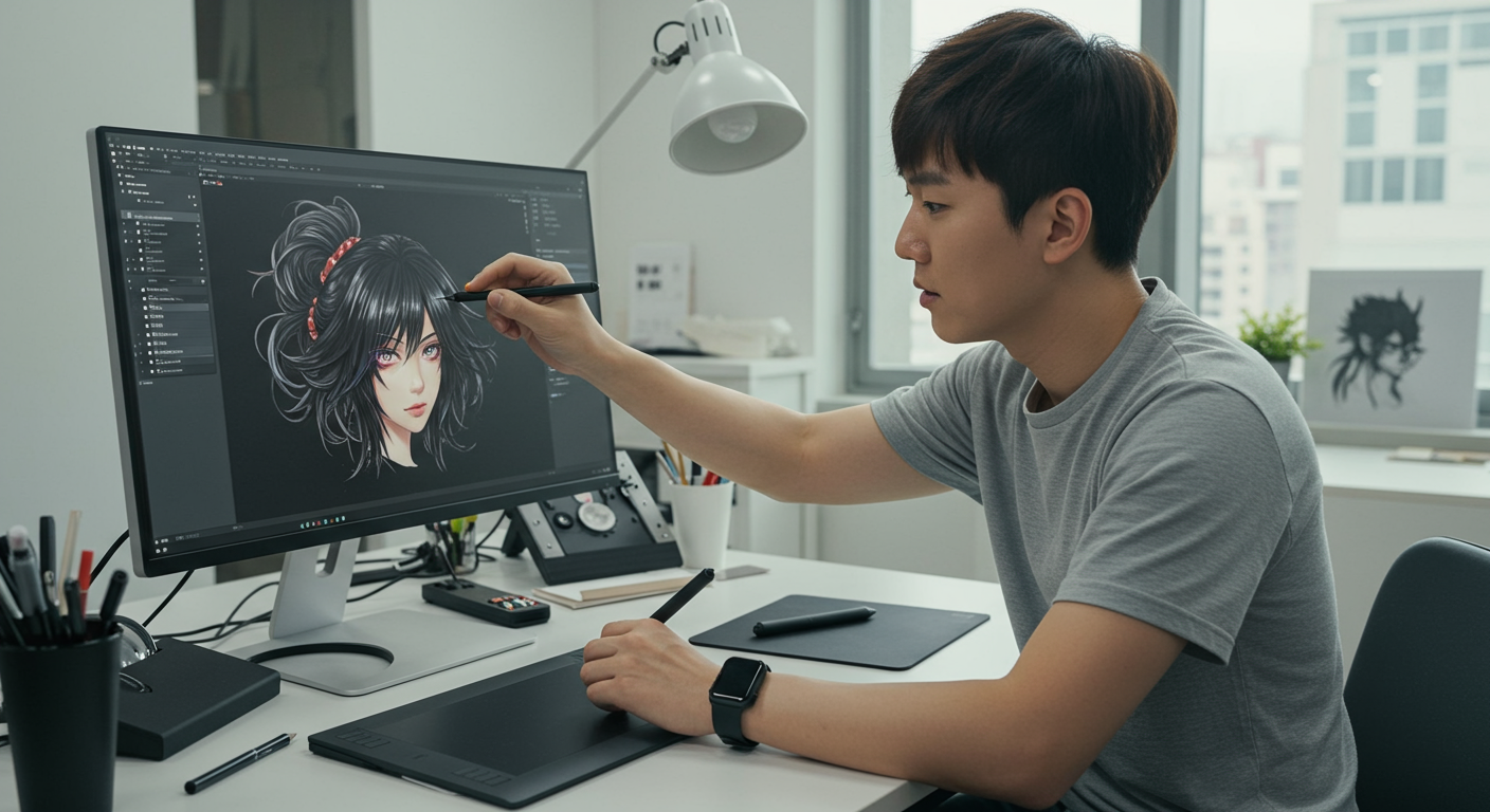 머리카락 디테일링 기법을 시연하는 전문가의 모습