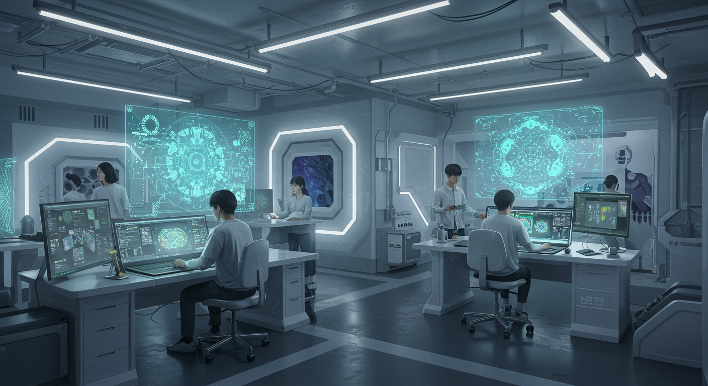 미래의 그래픽 디자인 트렌드를 반영한 비전 있는 장면