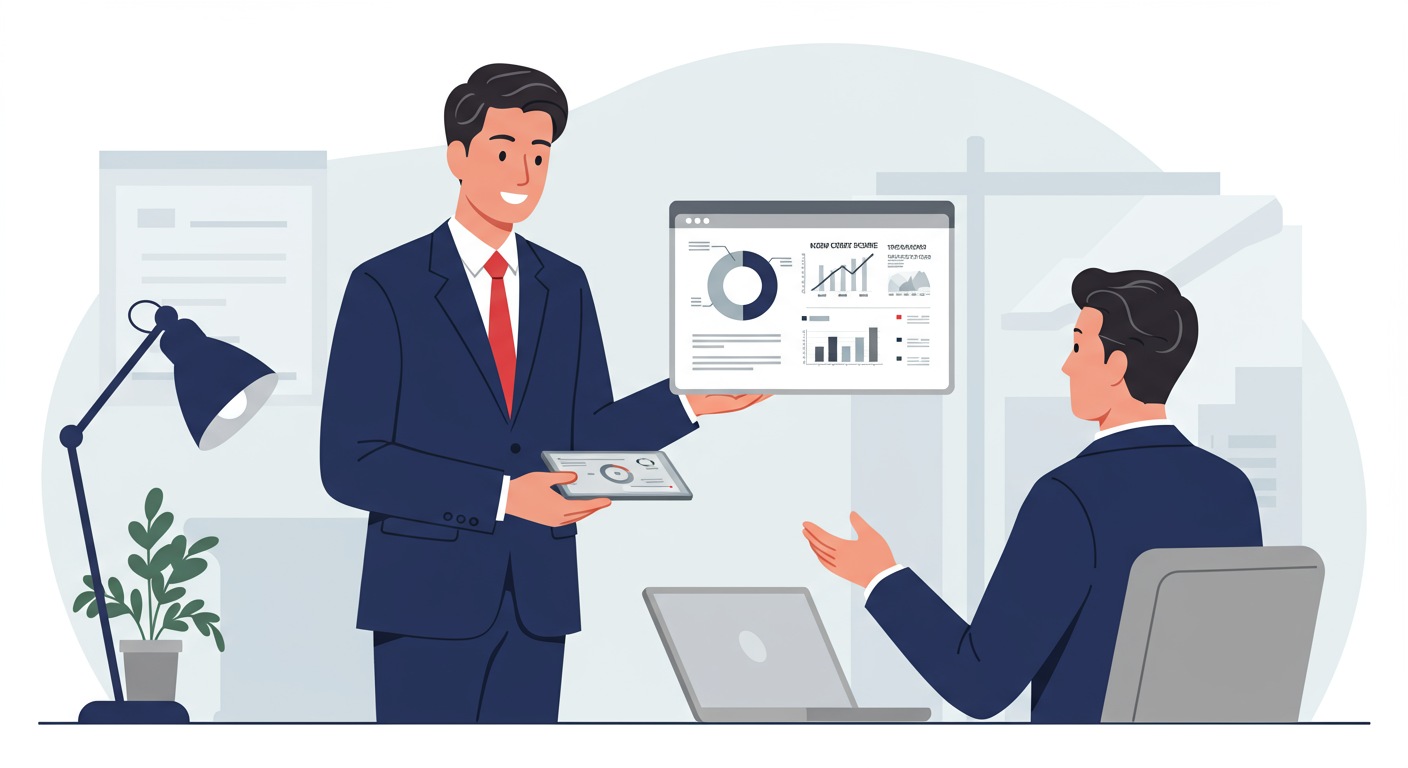 디지털 태블릿을 통해 새로운 신용 점수 기준을 설명하는 금융 상담사와 고객