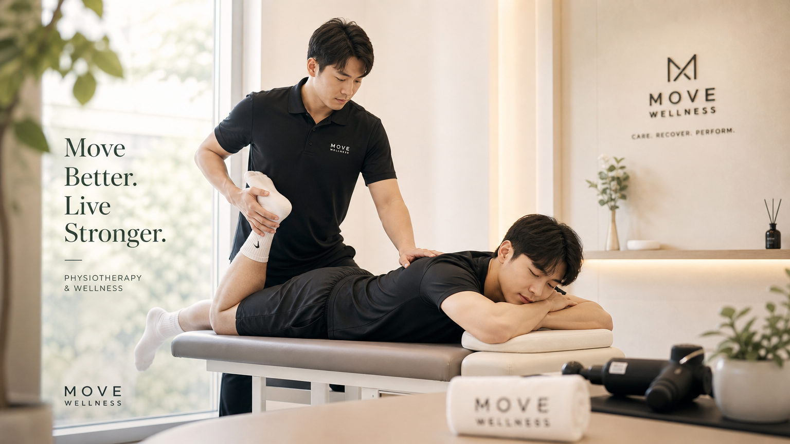 전문적인 물리치료를 받으며 회복 중인 운동선수
