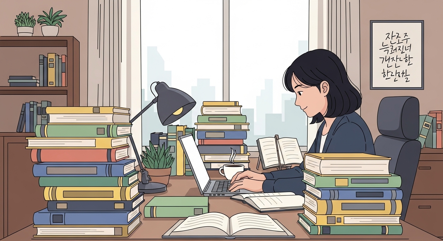 독립과 성장을 상징하며 집에서 열심히 일하는 프리랜서의 모습