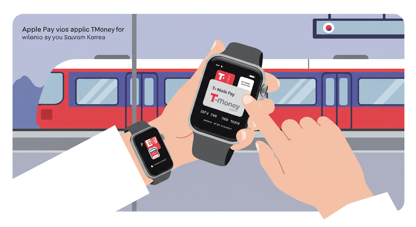 서울에서 애플워치를 이용해 티머니 카드로 대중교통 요금을 결제하는 모습