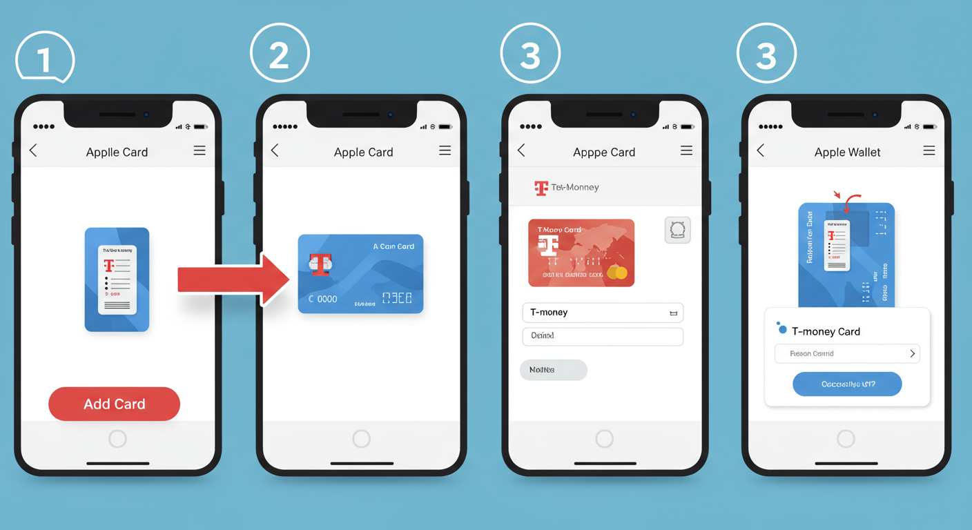 아이폰 화면에 표시된 티머니 설정 단계별 안내 이미지