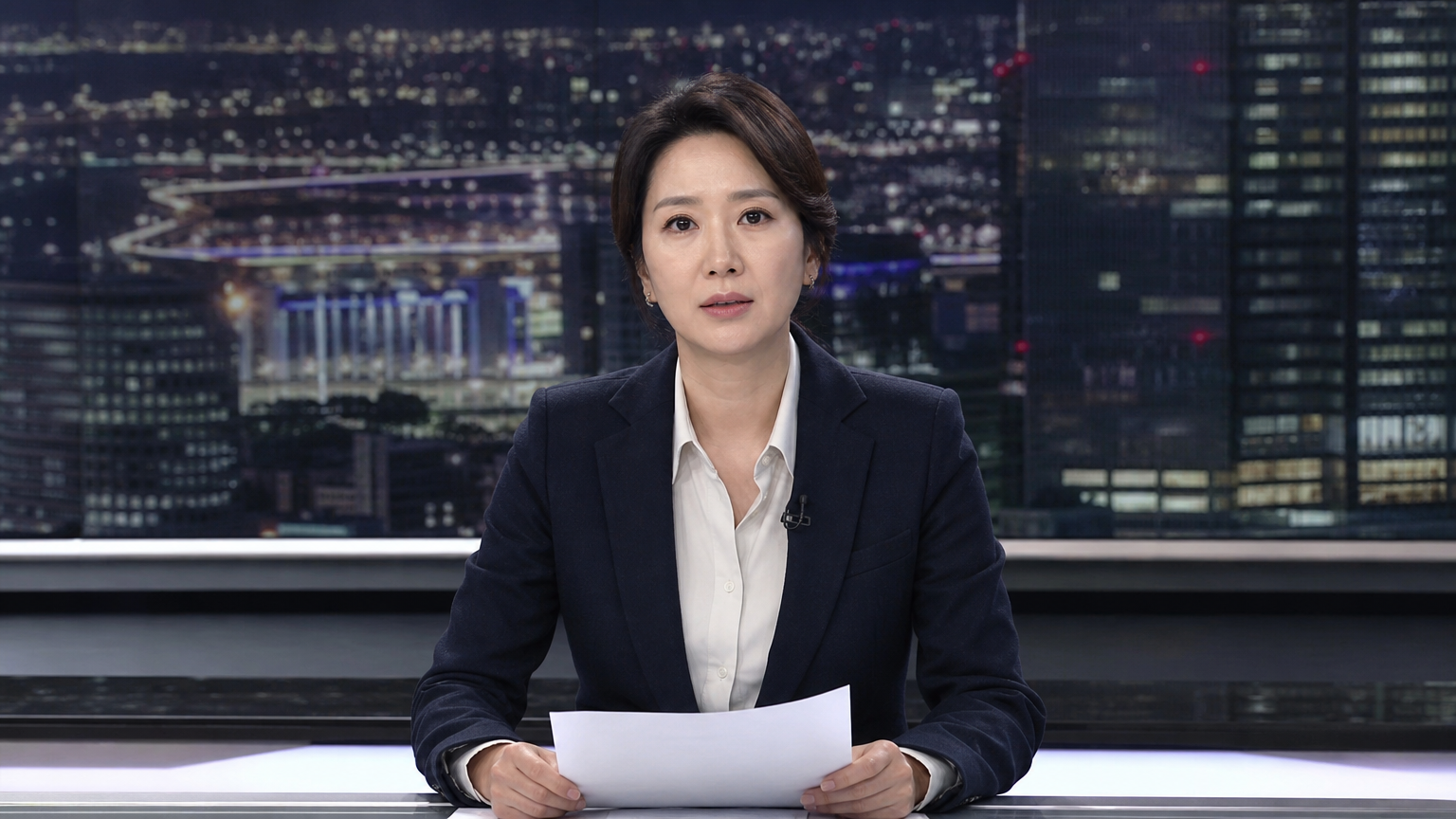 중년 뉴스 앵커 역할을 맡은 배우 정경호의 드라마 촬영 현장
