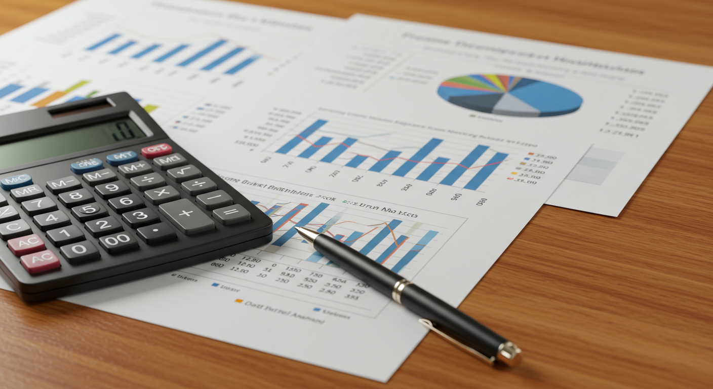 책상 위에 놓인 금융 서류와 소득 구간 분석 자료