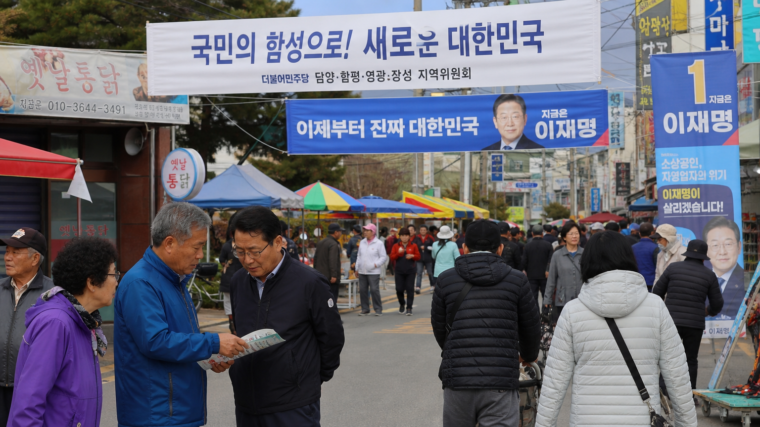 전라남도 거리에서 선거 기간 동안 정치에 대해 논의하는 시민들