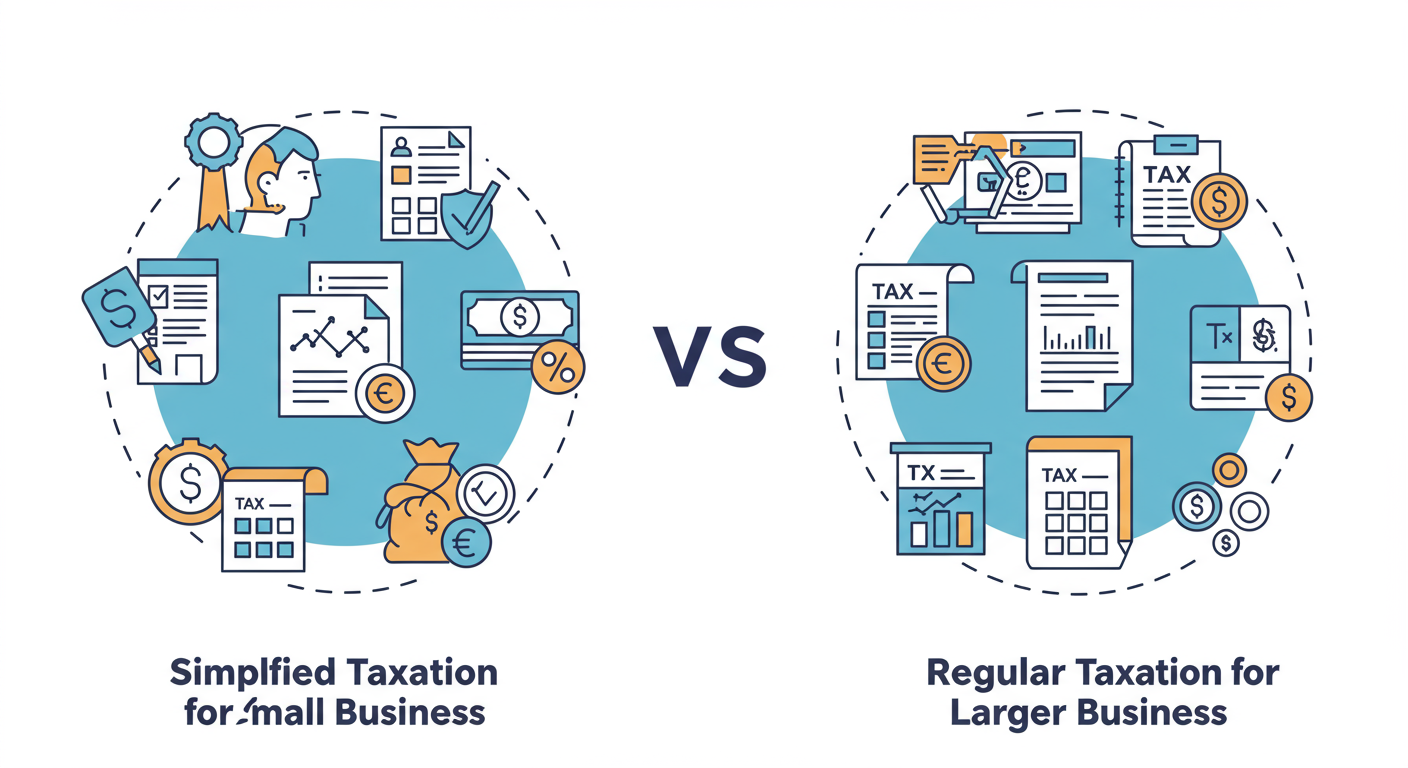 소규모 및 대규모 사업자를 위한 과세 유형 비교 다이어그램