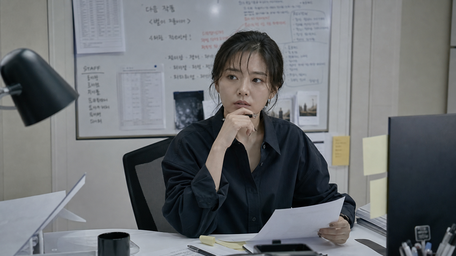 영화 기획자로 일하며 내면의 갈등을 고민하는 현대적 한국 여성의 직장 내 모습