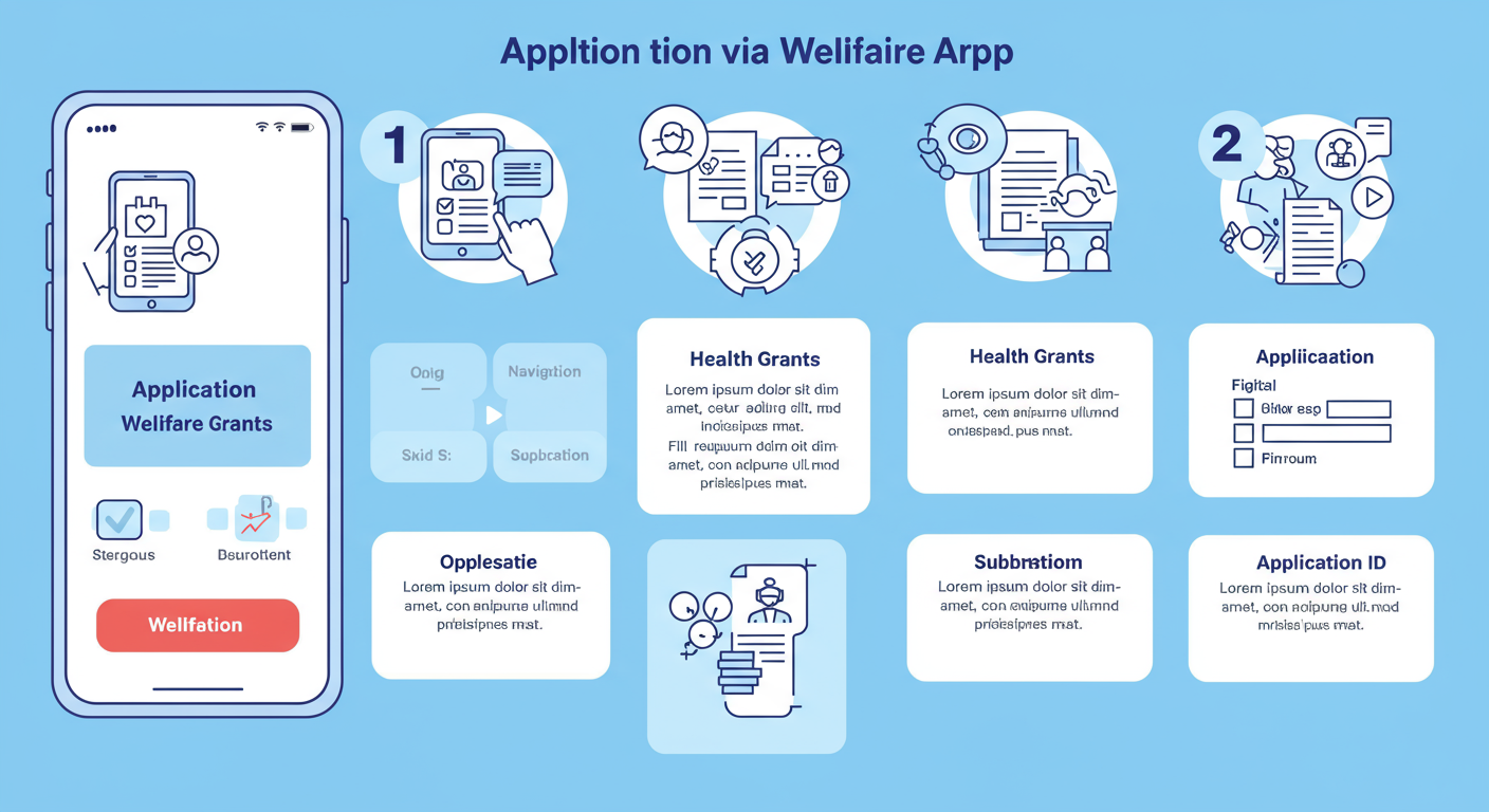 복지로 앱을 통해 건강 지원금을 신청하는 절차를 스마트폰 화면에 보여주는 단계별 안내