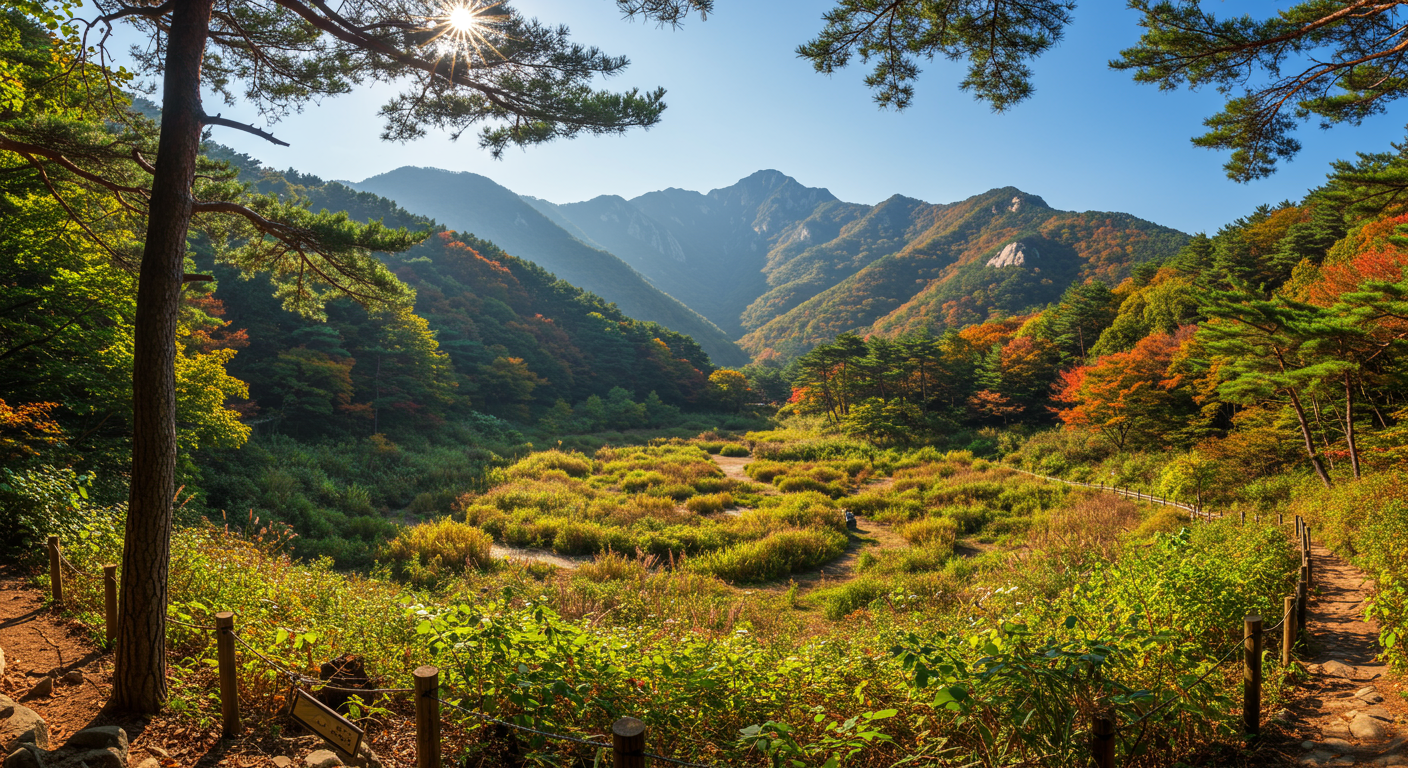경기도 양평에 위치한 울창한 숲과 등산로가 있는 자연 휴양림의 모습