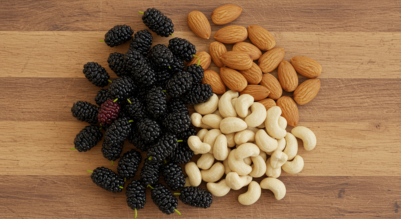 아몬드와 호두가 곁들여진 영양 가득한 오디 요리