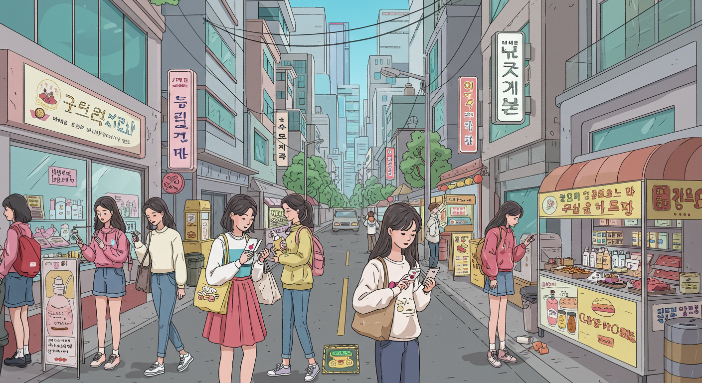 천연염색약 고객후기 분석한 베스트셀러 리스트 2025 2 깨끗한 미용 인증을 확인하는 젊은 소비자들이 있는 현대적인 도시 거리