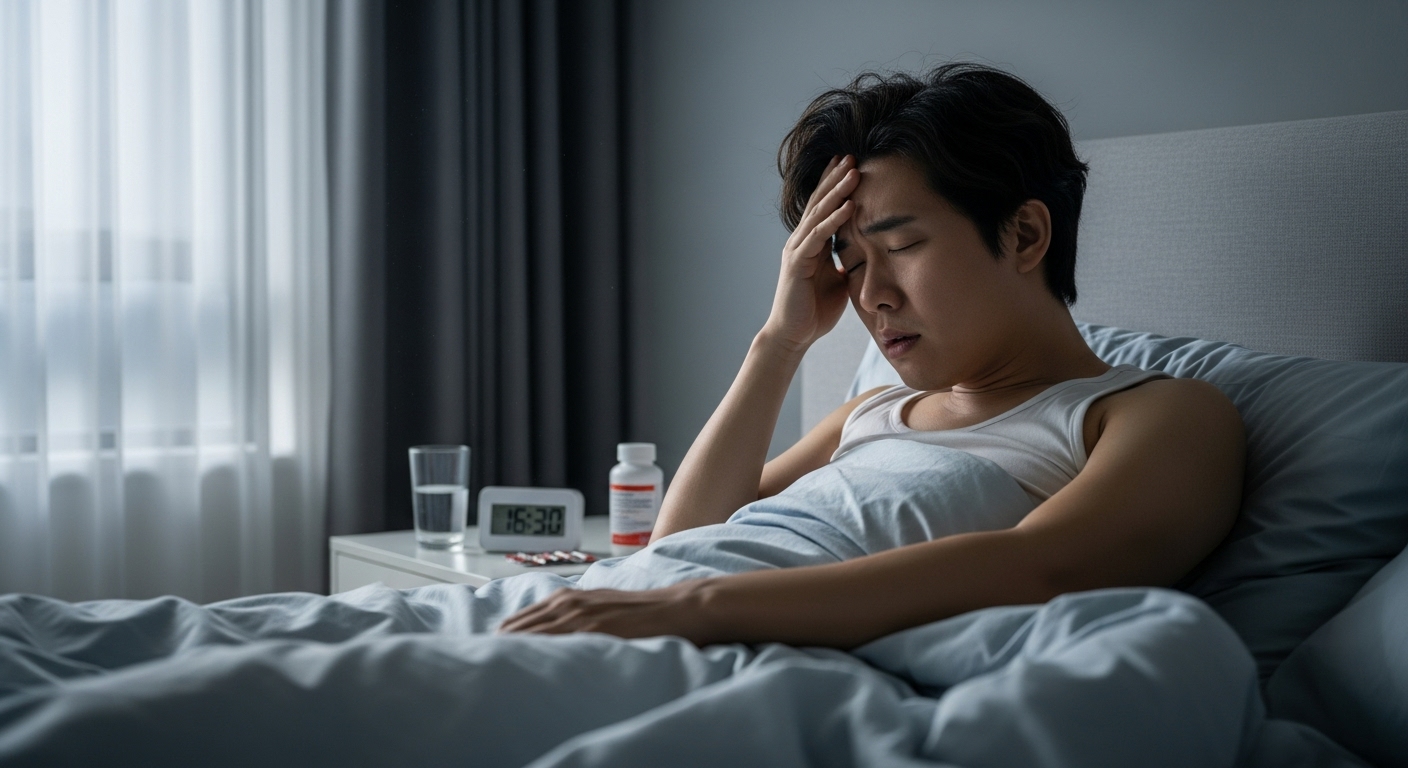 아침 두통과 속 울렁거림으로 힘들어하는 직장인