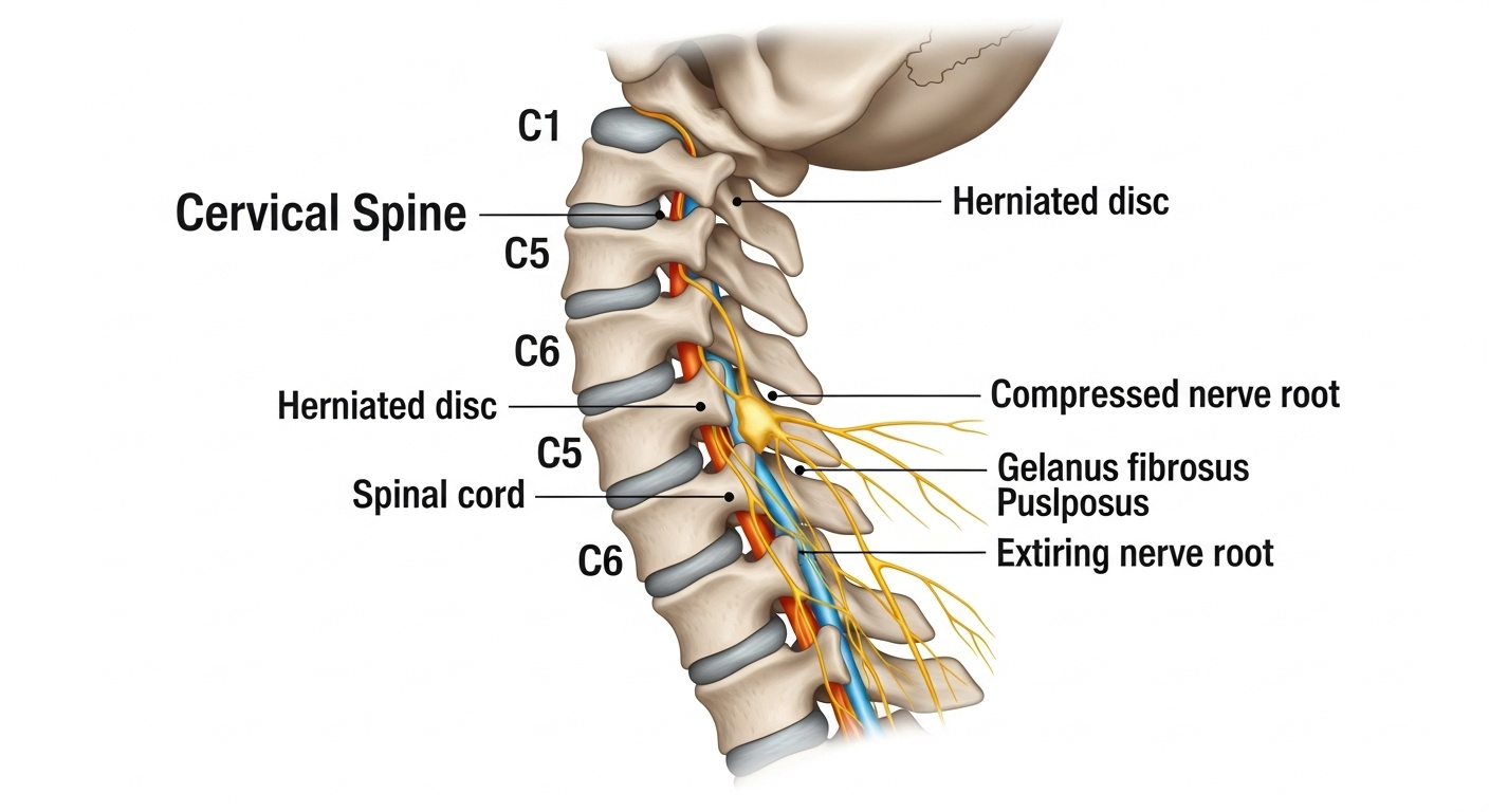 경추 디스크 돌출 원리 다이어그램