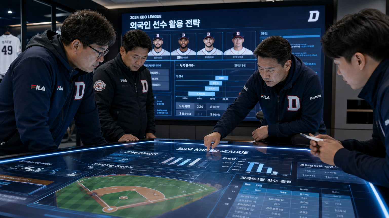 새로운 규정을 반영하여 팀 전략을 조정하는 미래의 한국 야구팀 모습