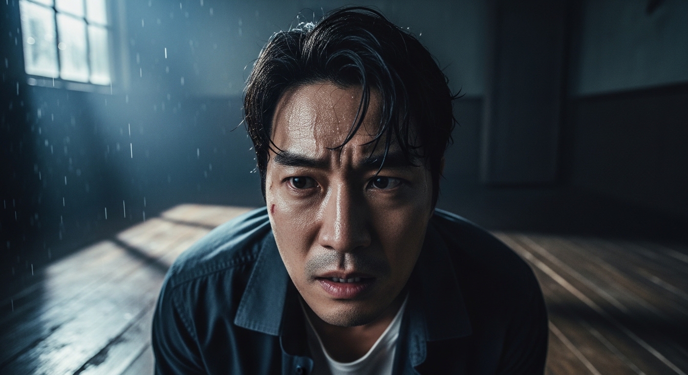 미스터리한 분위기의 드라마 장면에서 열연하는 배우