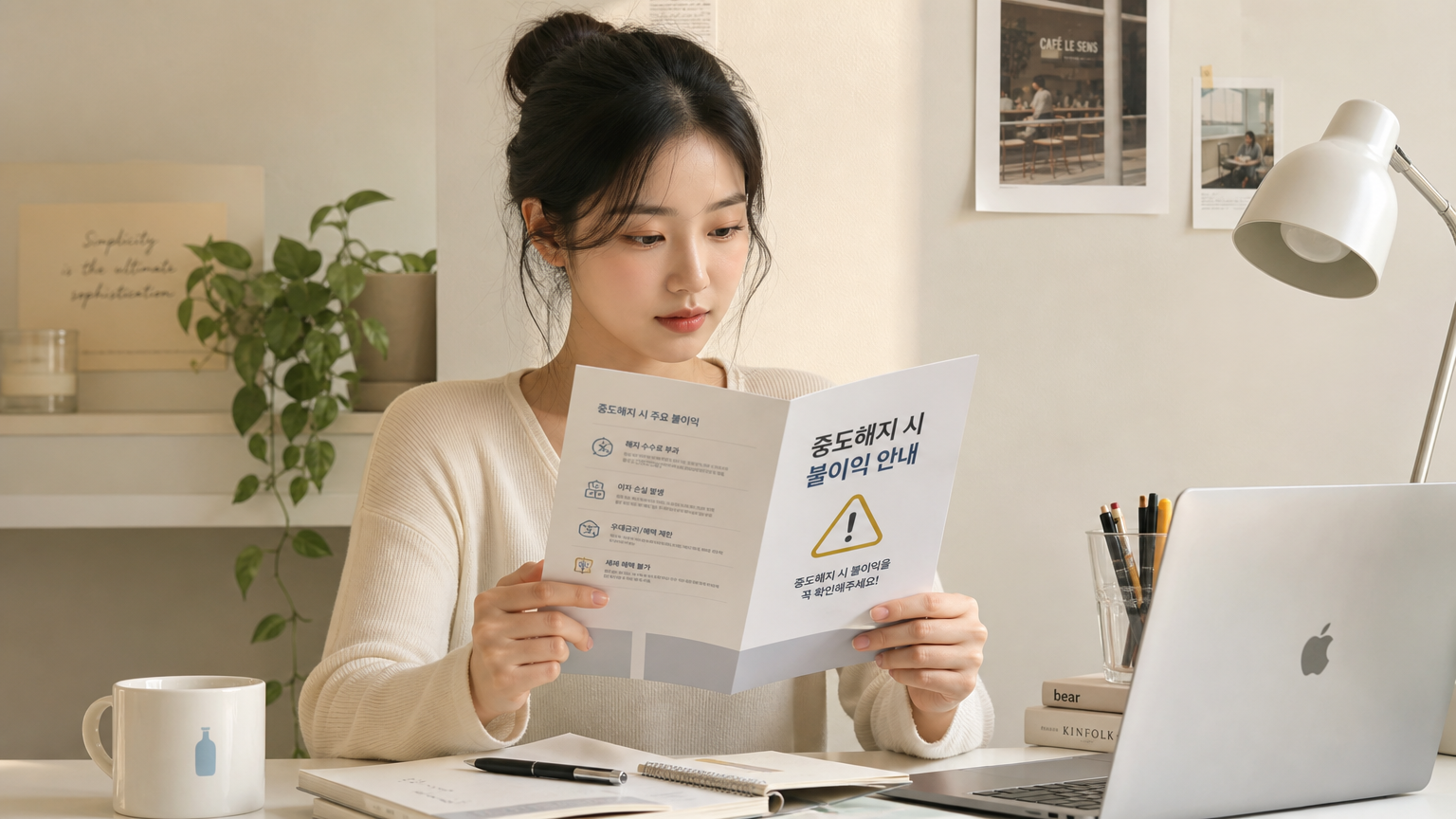 조기 철회 페널티에 대해 브로셔를 읽고 있는 모습
