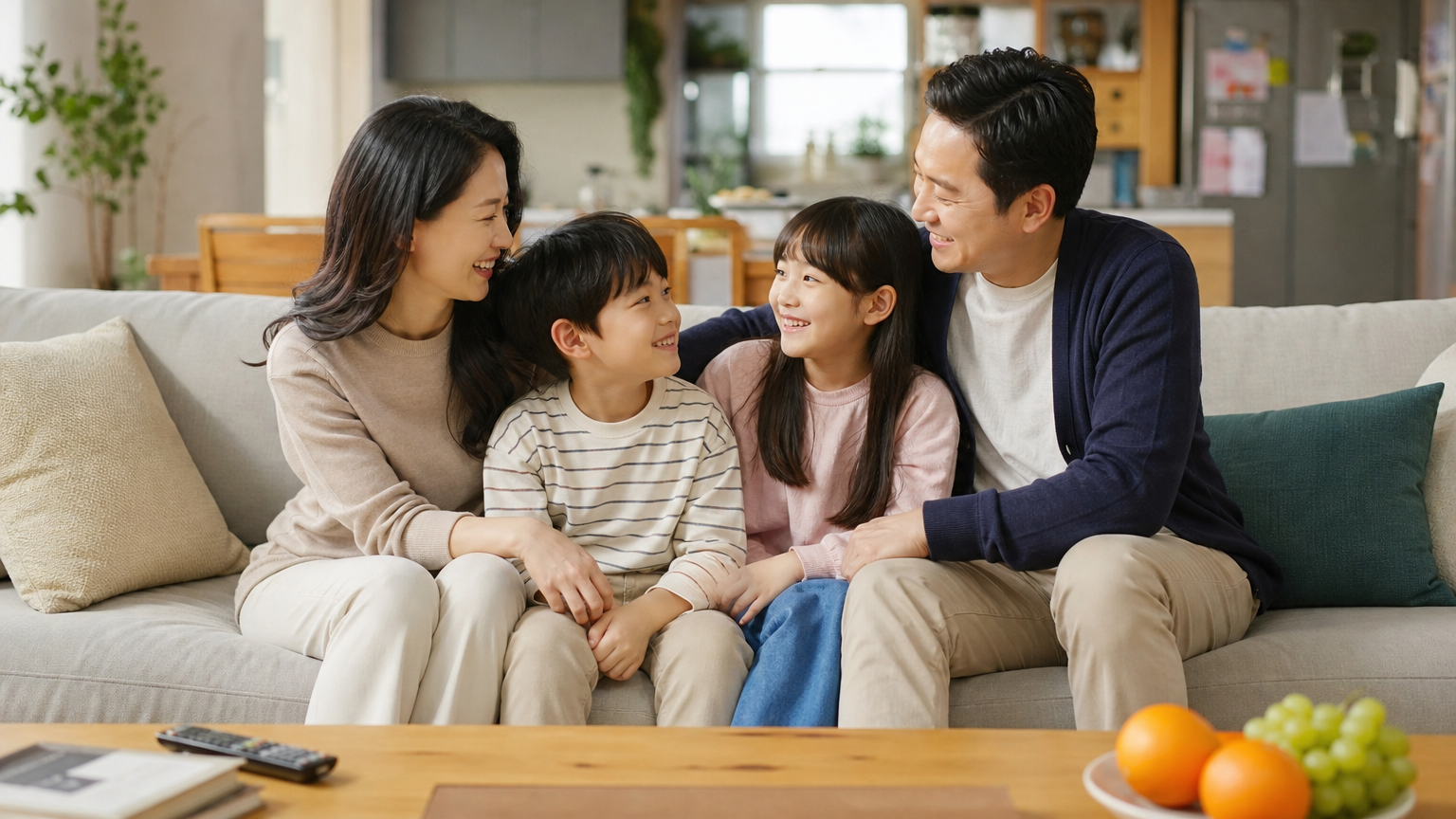 화목한 시간을 보내고 있는 한국 가족의 모습