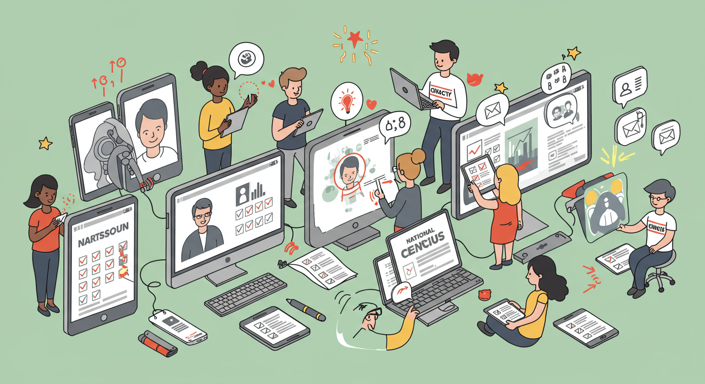 디지털 기기를 통해 국가 센서스 조사에 적극적으로 동참하는 사람들