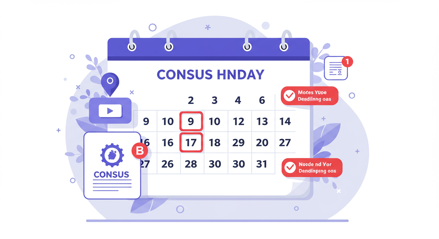 디지털 화면에 표시된 중요한 센서스 참여 기간 일정과 알림