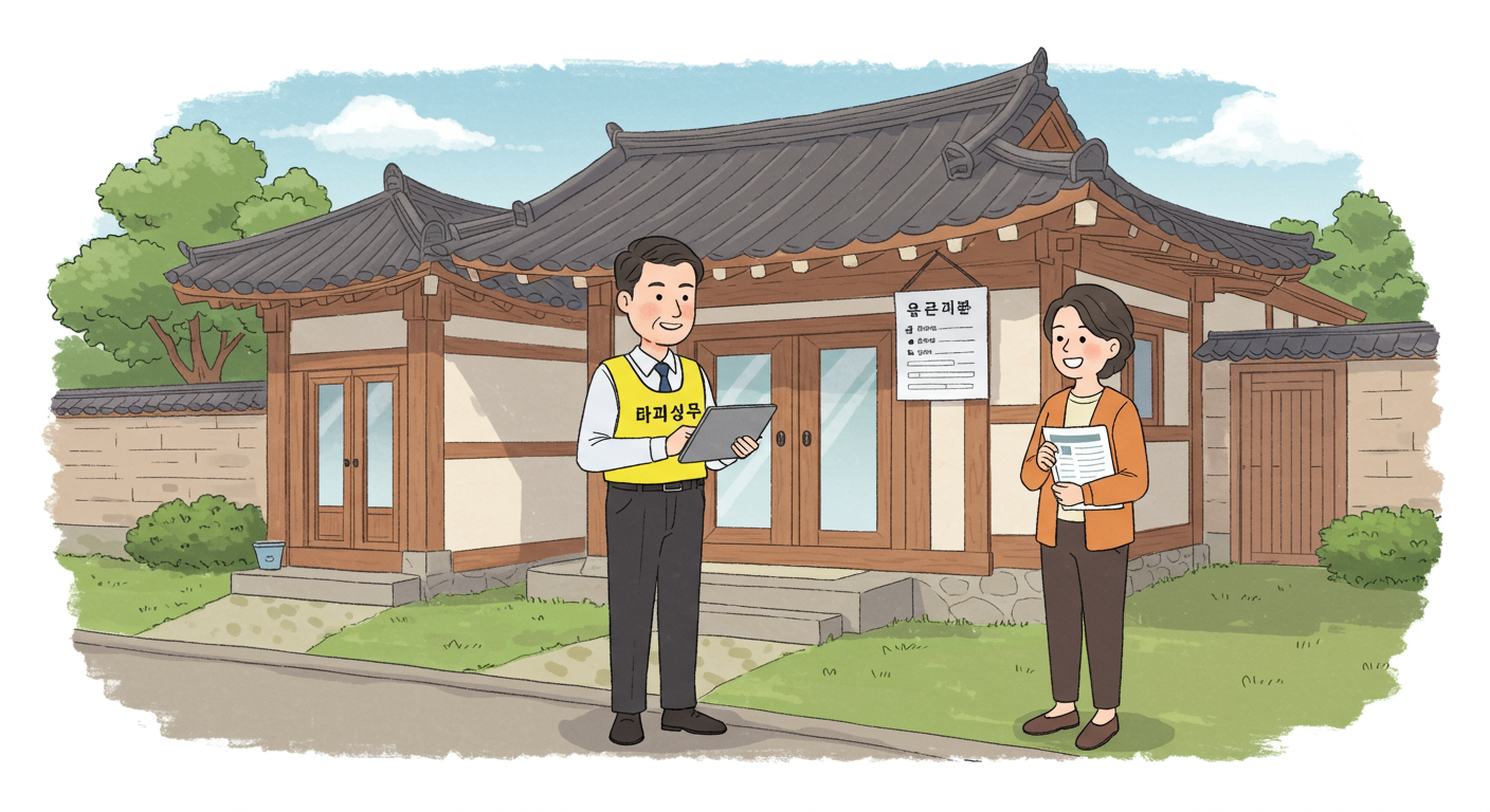 태블릿 PC를 가지고 가정을 방문해 면접 조사를 진행하는 조사원의 모습