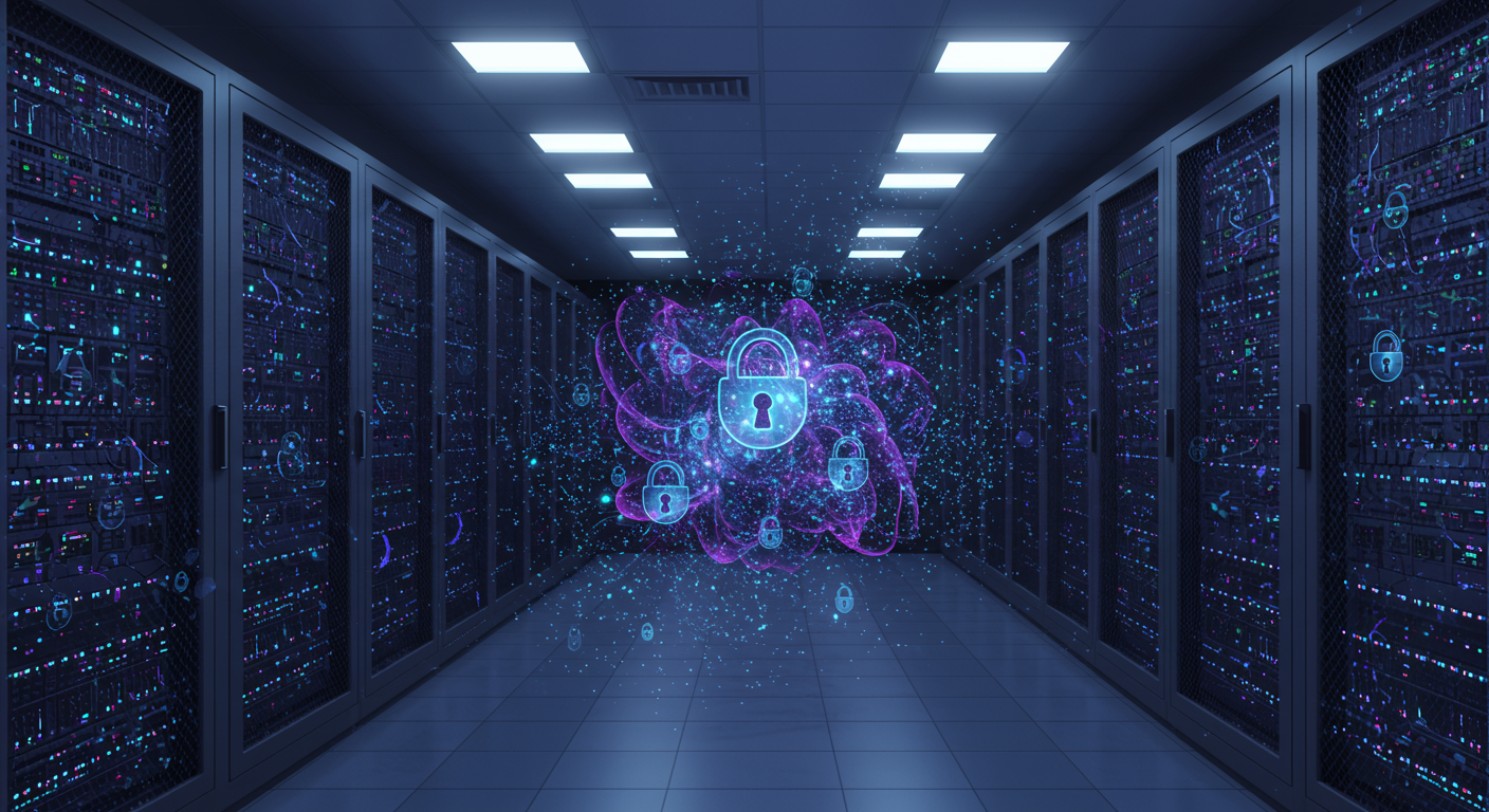 암호화된 데이터를 보관하는 보안 서버실 내부 모습