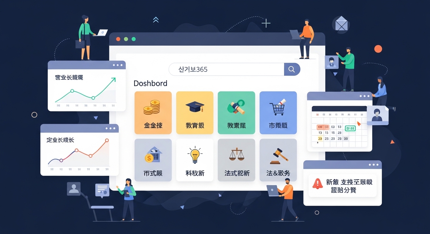 다양한 지원 옵션을 보여주는 '소상공인365' 플랫폼의 디지털 인터페이스