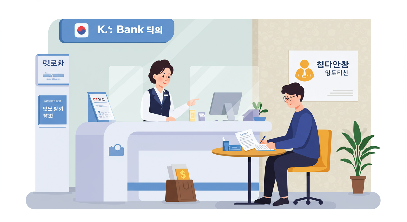 은행 창구에서 경매 입찰 보증금을 위한 자기앞수표를 발급받는 모습