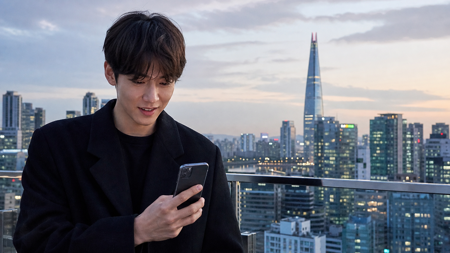 빠르게 증가하는 SNS 팔로워 수를 확인하는 젊은 배우