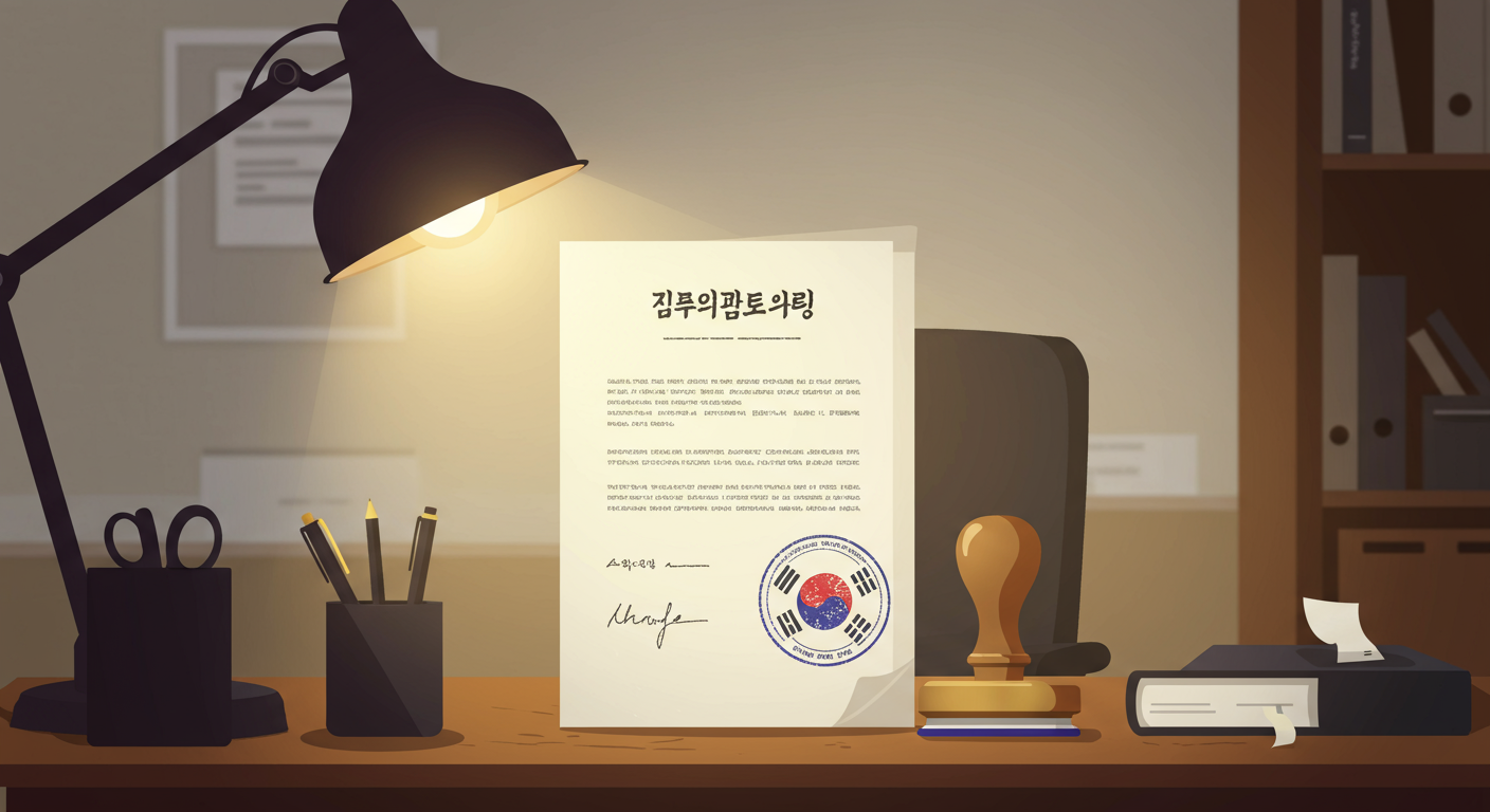 한국 사무실 환경에서 공식 날짜가 찍힌 법적 문서로 임차인 권리 보호를 상징