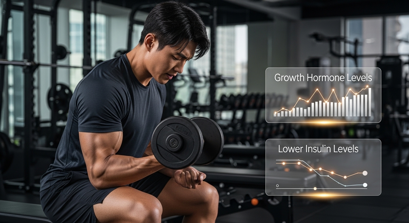 헬스장에서 웨이트 트레이닝을 하며 간헐적 단식을 병행하는 남성