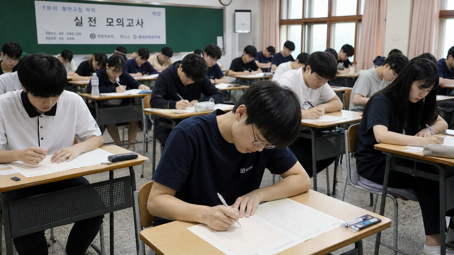 실전 시험 환경에서 모의고사를 치르는 학생들