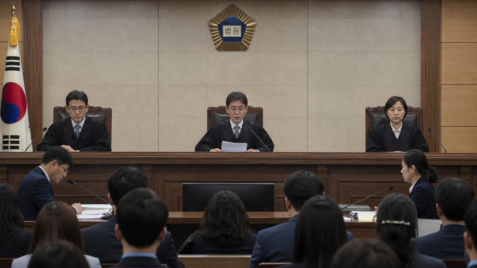 한국 법정에서 음주운전 사망사고 판결을 내리는 모습