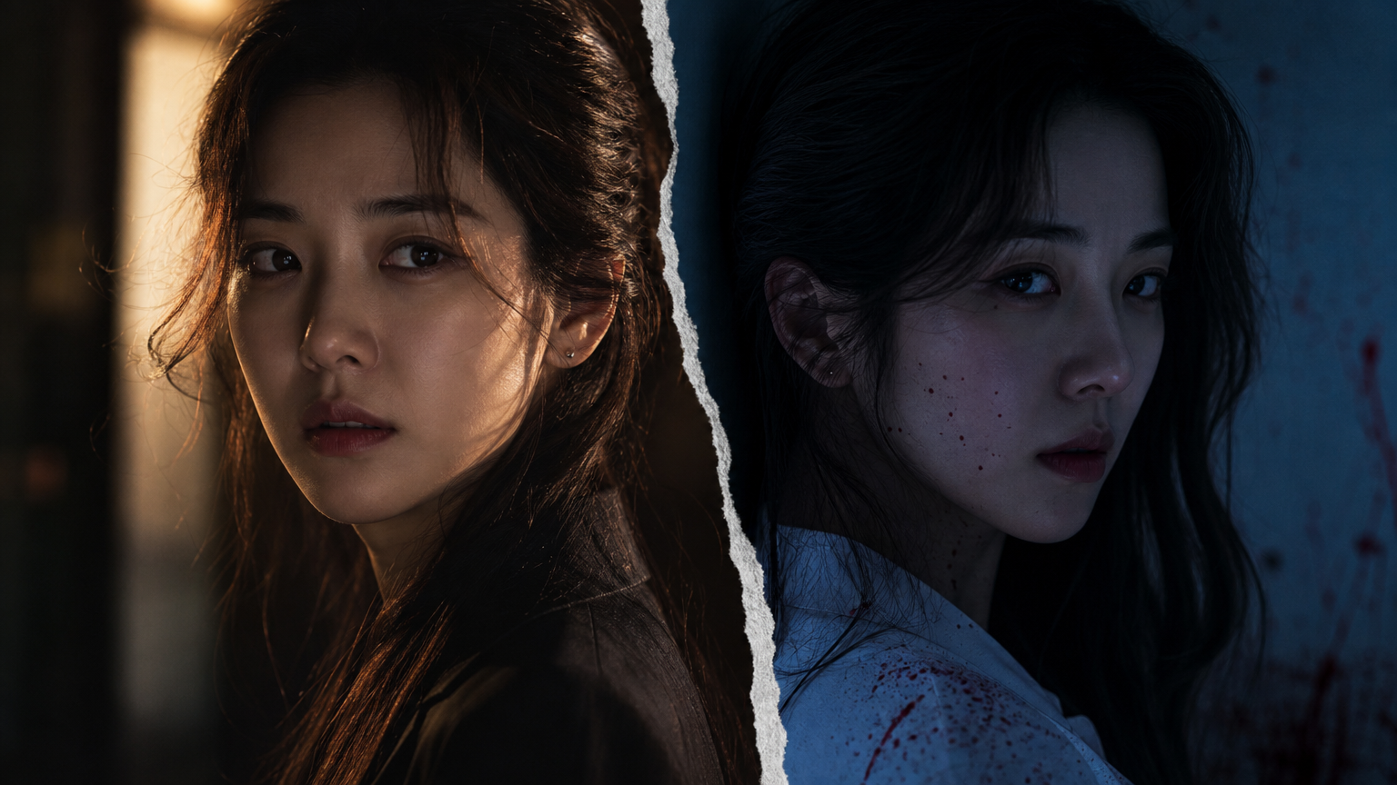 신민아 배우가 연기하는 두 캐릭터의 심리적 긴장감을 드러내는 장면