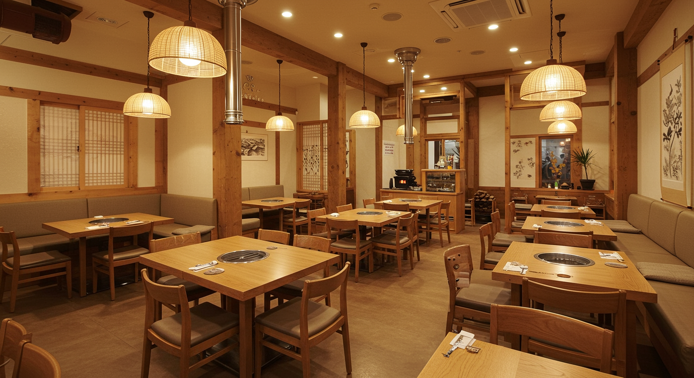 경주의 현대적인 한식당 내부, 아늑한 분위기와 세련된 인테리어