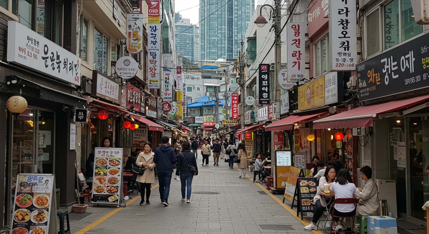 활기 넘치는 황리단길의 거리 풍경과 다양한 레스토랑들