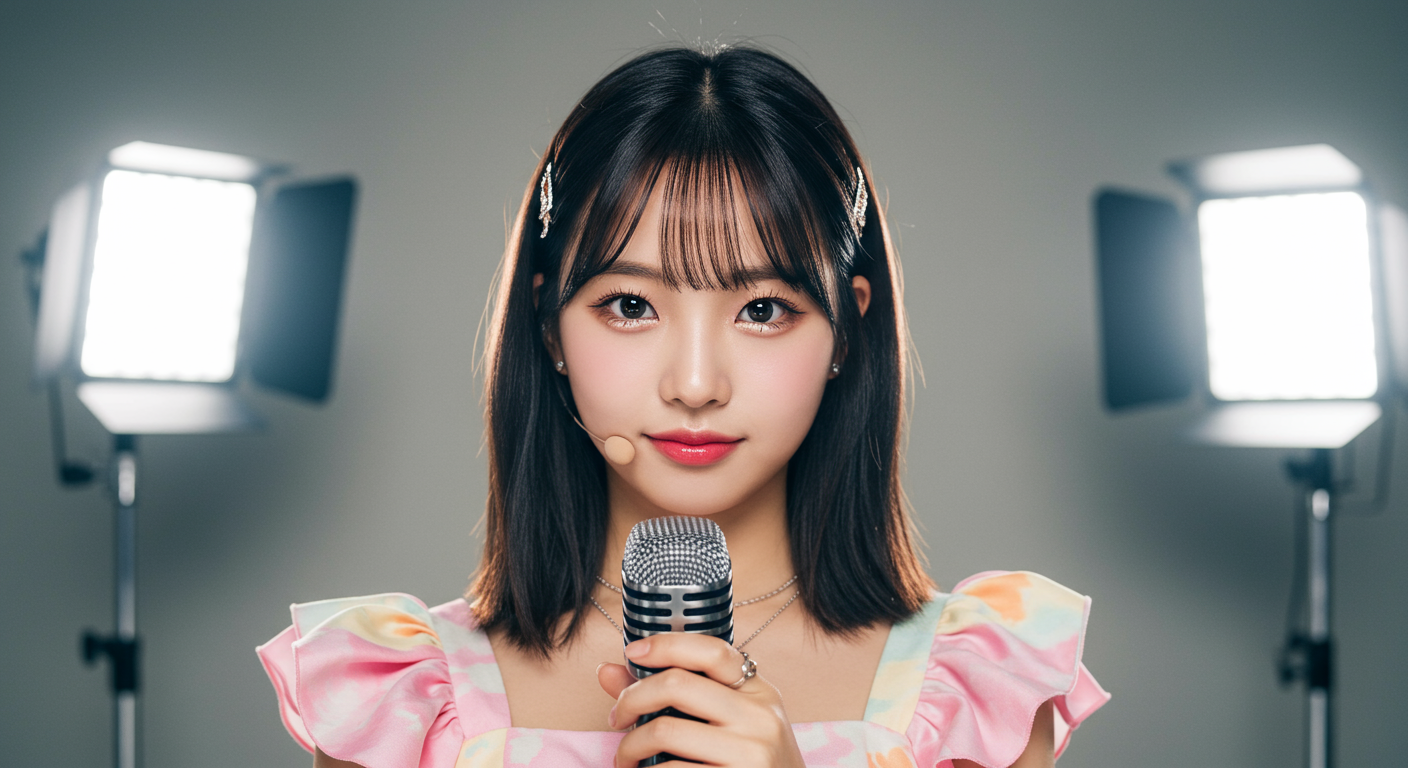 자연스러운 아름다움과 인형 같은 외모를 지닌 젊은 여성 아이돌