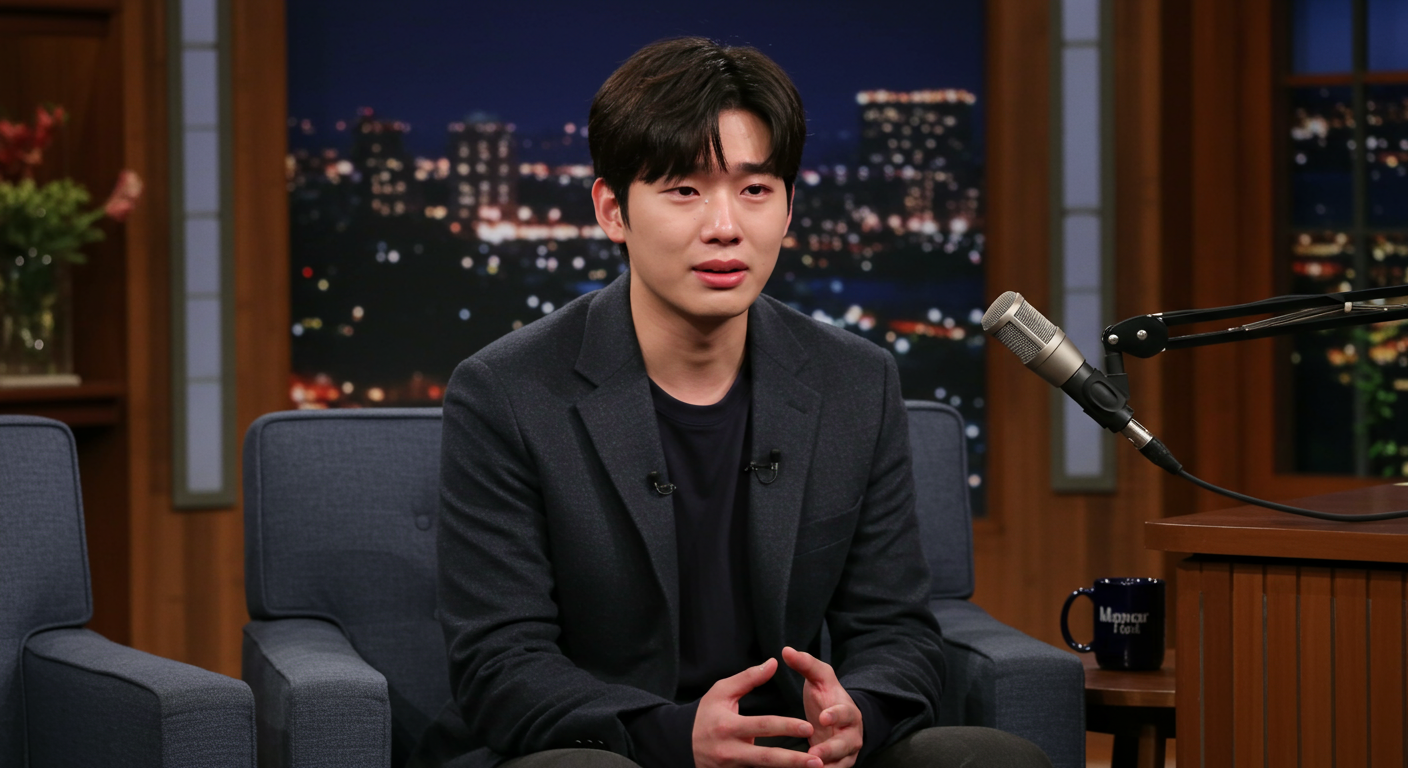 방송 세트에서 학교 폭력 경험을 이야기하는 젊은 남성