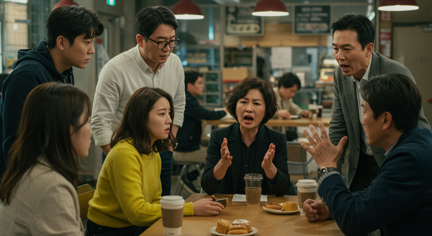 카페에서 사회적 문제를 토론하는 다양한 사람들