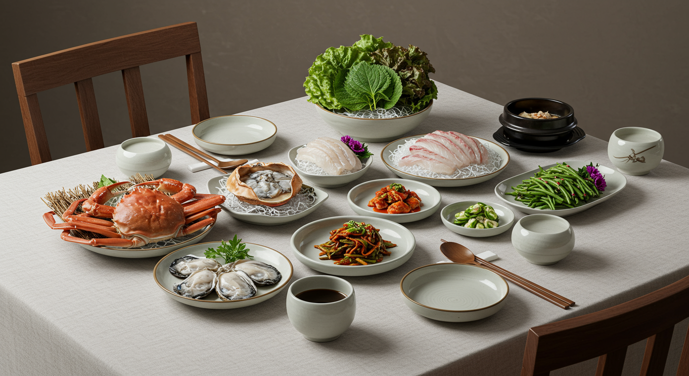 계절별 요리를 테마로 한 우아한 한국식 다이닝 테이블