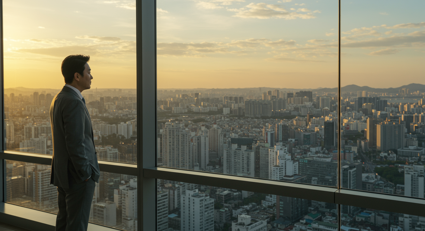 도시 풍경을 바라보며 리스크 관리를 고민하는 투자자의 모습