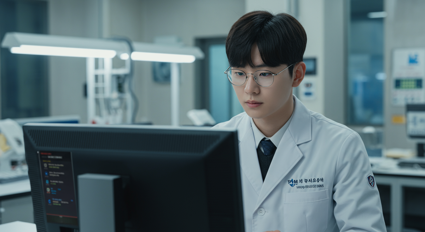 컴퓨터의 TPM 설정을 화면에서 확인하는 젊은 기술자