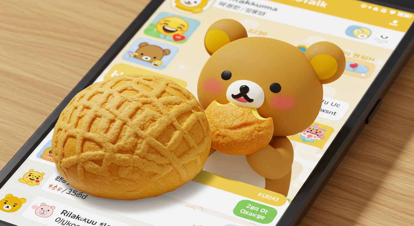 카카오톡 화면에서 눈을 감고 있는 애니메이션 효과의 리락쿠마