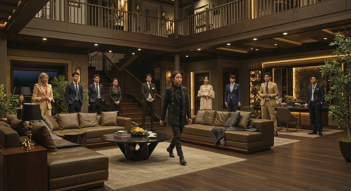 고급스러운 한국 빌라에 새 참가자가 들어와 기존 출연진 사이 긴장감을 형성하는 순간