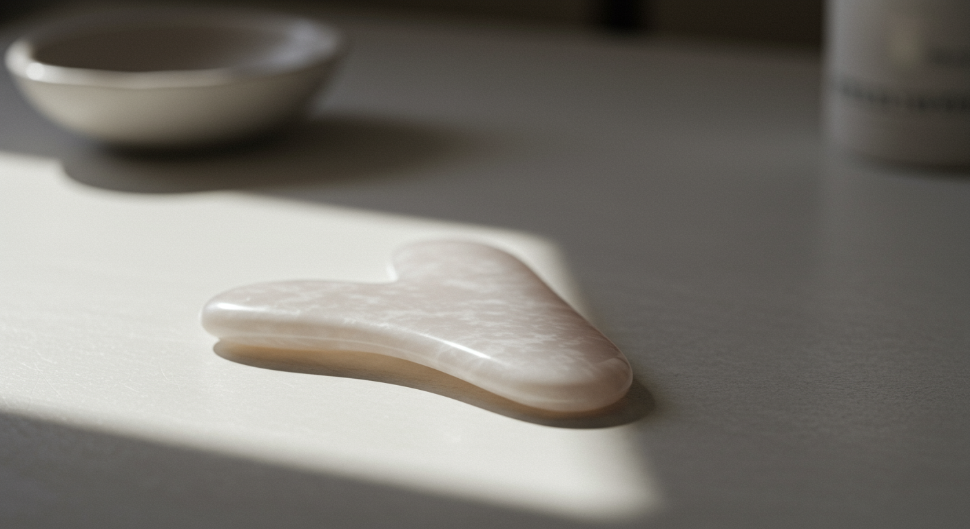부드러운 질감과 우아한 디자인을 가진 도자기 괄사가 테이블 위에 놓여 있는 모습