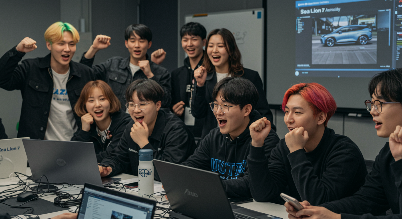 온라인 커뮤니티에서 씨라이언7 전기차에 대해 토론하는 모습