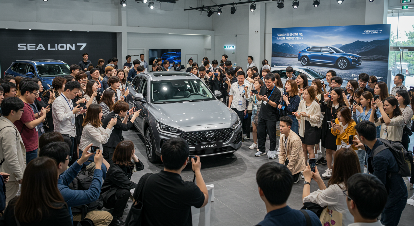 부산 동래 전시장에서 열린 씨라이언7 출고식의 흥분된 구매자들