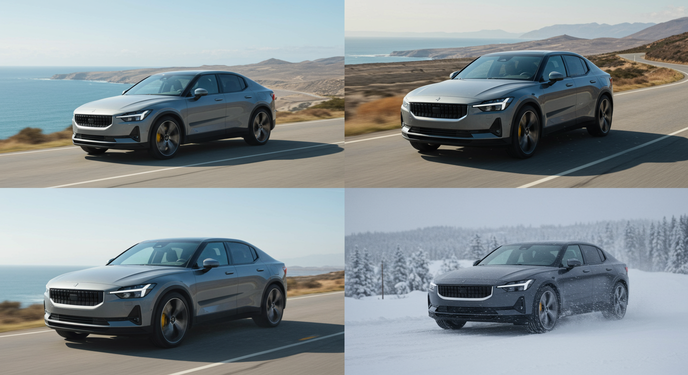 다양한 날씨 속에서 탁월한 주행거리를 보여주는 개방된 도로 위의 폴스타 4