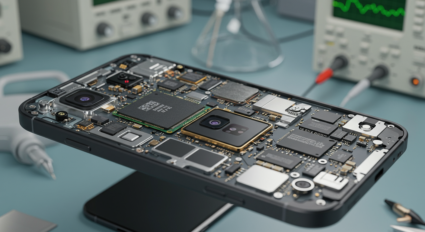 갤럭시S26 프로세서 및 카메라 센서 등 첨단 부품 클로즈업 모습